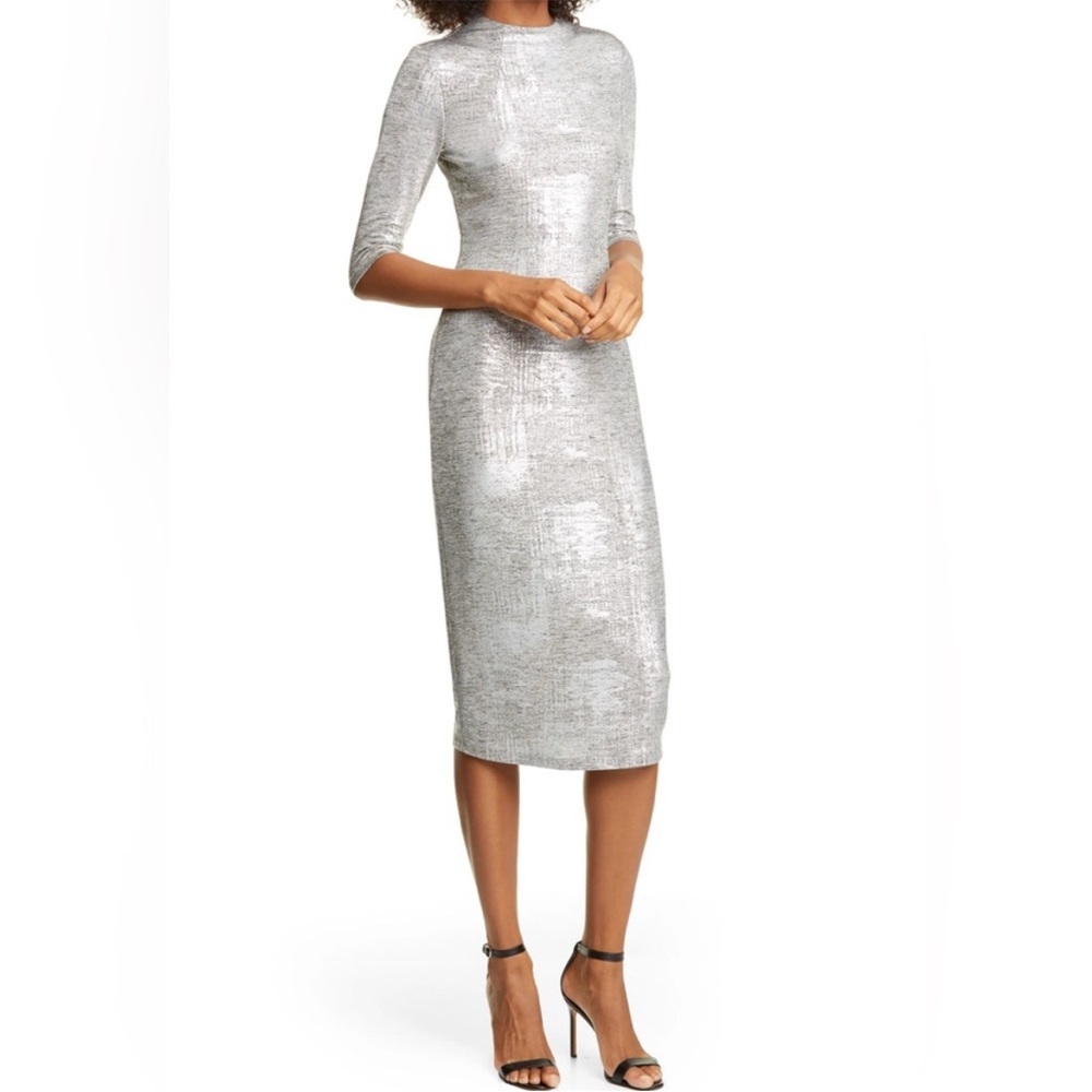 Alice and Olivia NWT bodycon silver metallic dress. Sz 4